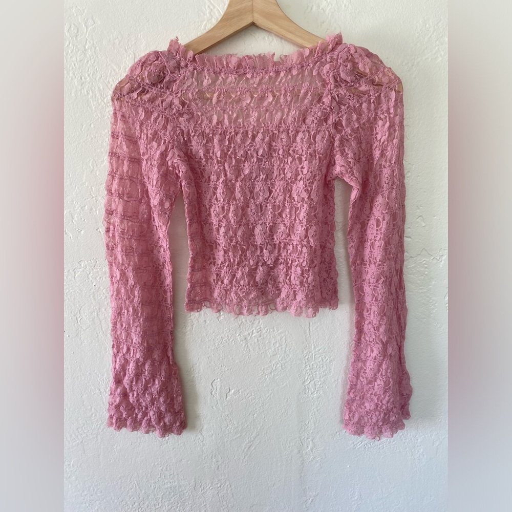 New Free People✨Madison Sheer Lace Top- Pink - Picture 3 of 5